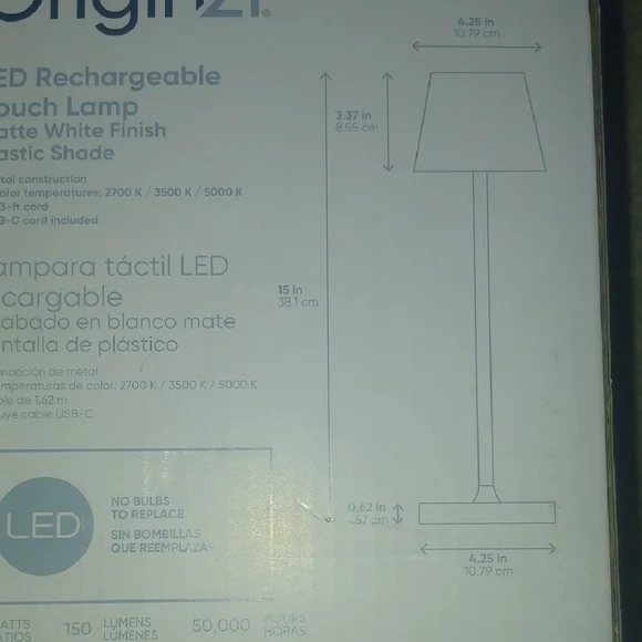 NiB White LED Rechargeable Table Lamp - Picture 7 of 8